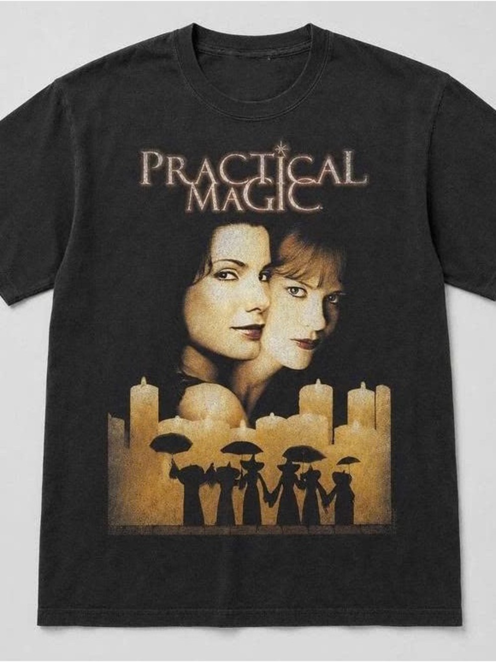Black Practical Magic Graphic Tee with Gold Print